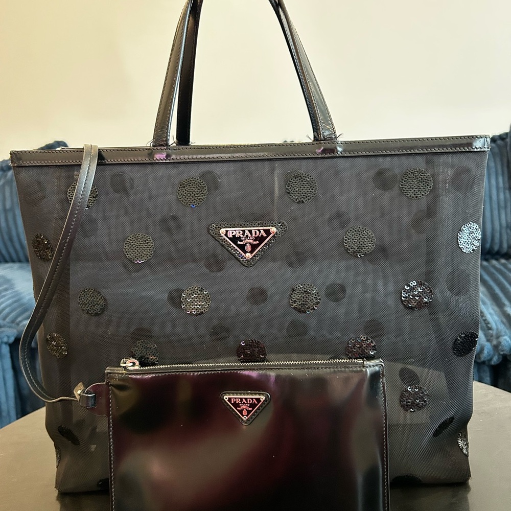 Prada Black and Gray Polka Dot Tote Bag - Picture 1 of 10